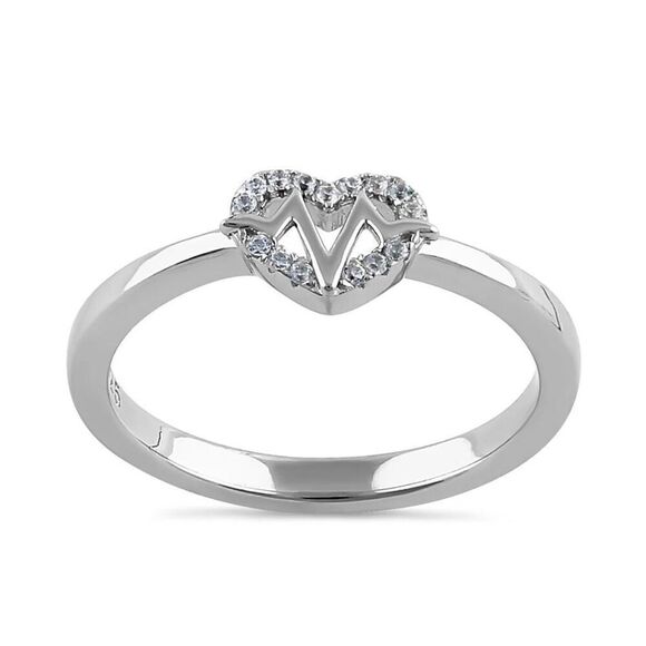Sterling Silver Inner Heartbeat Round Cut Clear CZ Ring Nurse Doctor Gift New - Picture 2 of 4